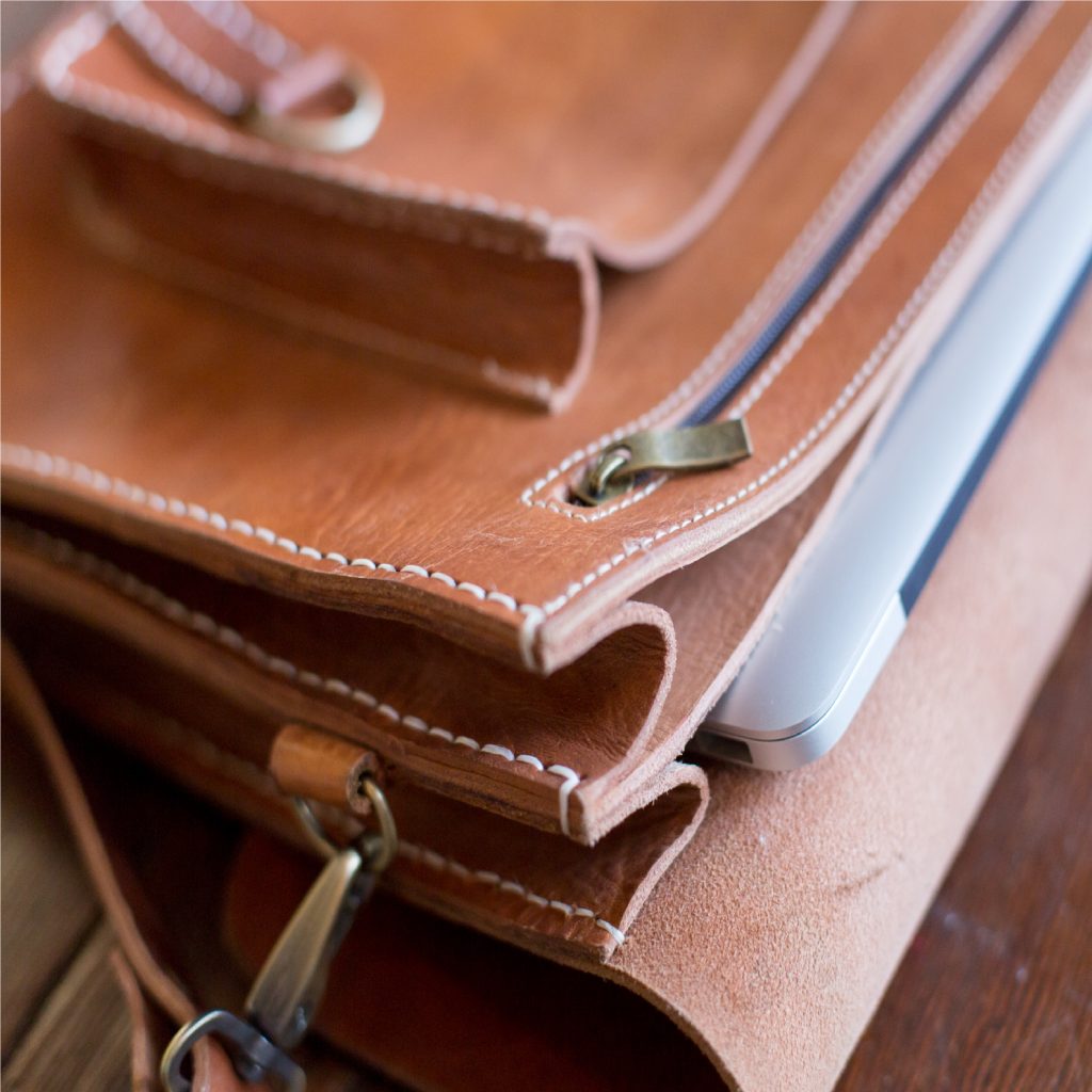 leather to bag, close up bag details